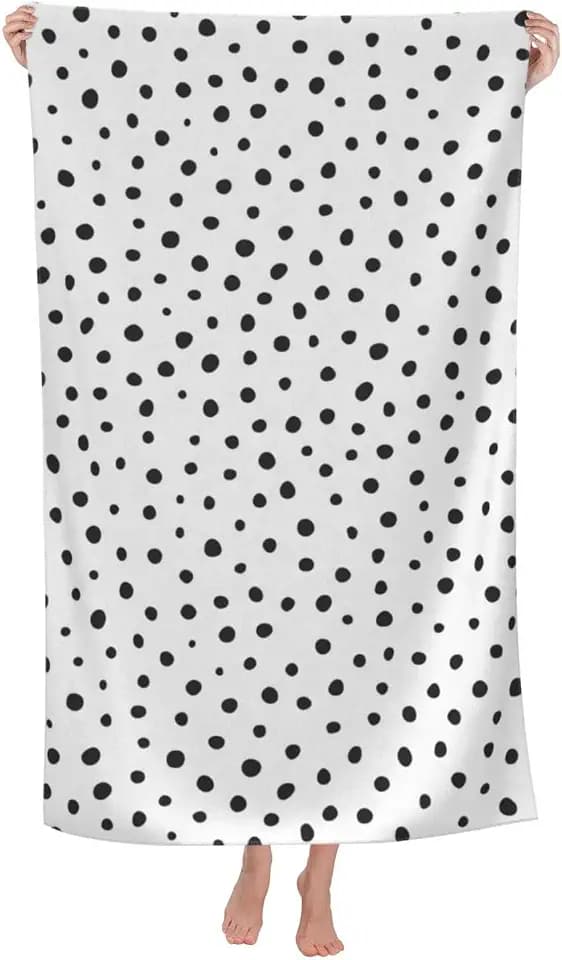VOOHDDY Polka Dot Spot Black White Trendy Beach Towel Soft Absorbent Microfiber Quick Dry Large Bath Towels for Bathroom Women Girls Pool Camping Travel Swimming Picnic Sports