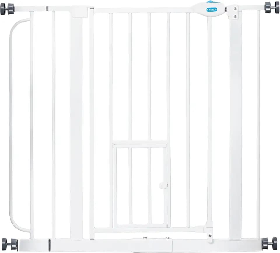 Carlson 29–36.5” Extra Wide Dog Gate with Small Pet Door, Walk-Through Pressure Mounted Metal Indoor Pet Safety Gate, Tested and Trusted by Pet Parents, American Designed, American Owned