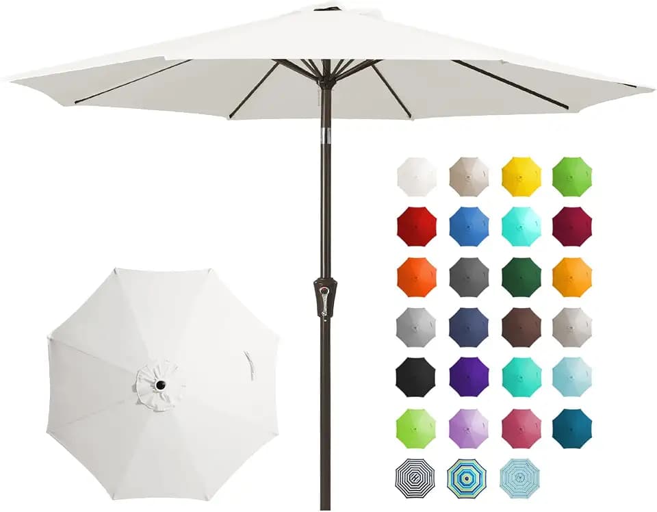 JEAREY 9FT Outdoor Patio Umbrella, Market Umbrella, Creamy-white