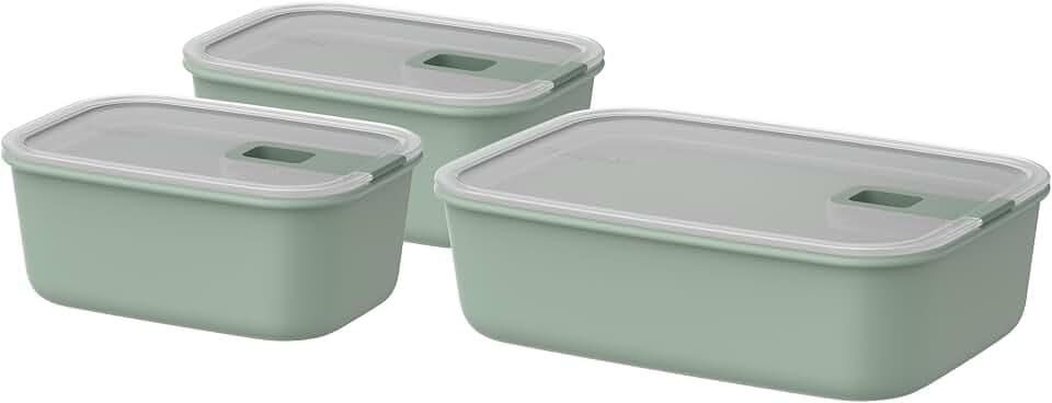 Mepal - Frischhaltdosen set 3-teilig EasyClip - Schüssel mit Deckel und Schiebeverschluss - Geeignet für Mikrowelle, Dampfgarer, Kühl- und Gefrierschrank - Luftdicht - 2x 700 + 1500 ml - Nordic sage