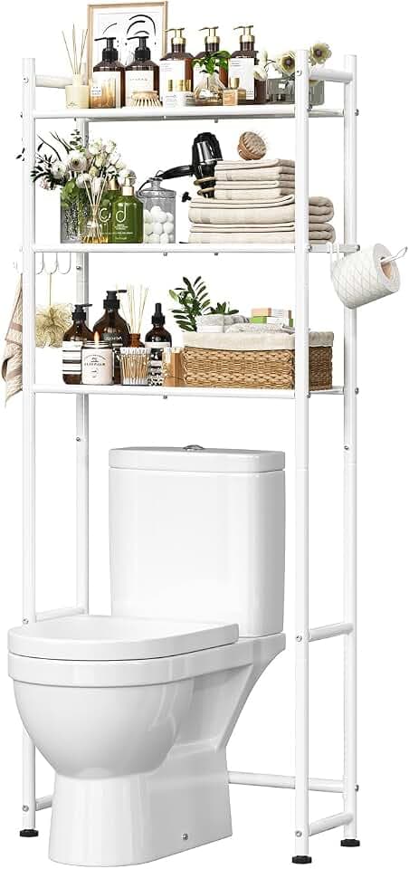Simple Trending 3-Tier Over Toilet Storage Rack with Paper Holder & Hooks