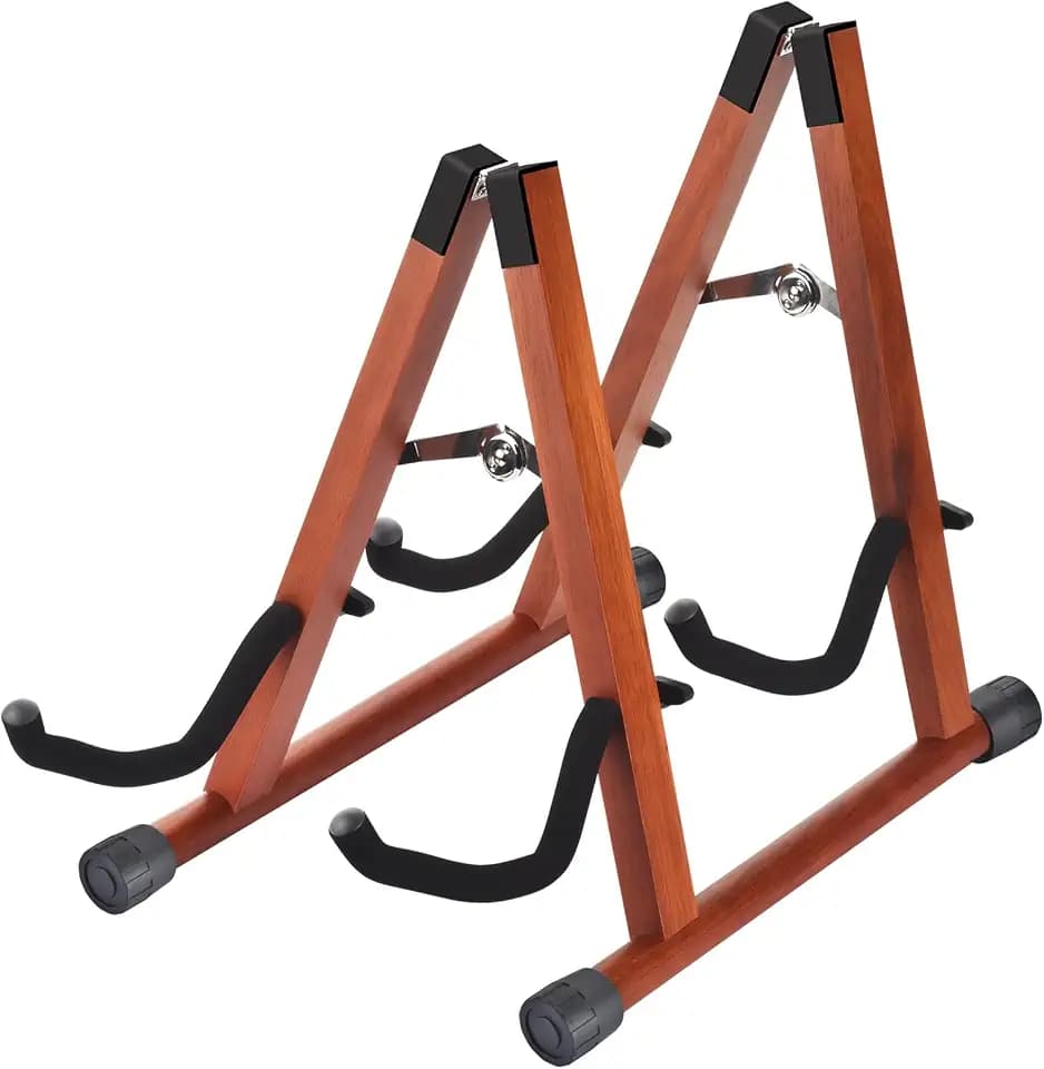 DOMMI Double Guitar Stand With Non-Slip Rubber and Soft Foam Arms - Portable Acoustic Guitar Stand for Acoustic/Electric/Bass, A-Frame Guitar Stand for Floor, Easy Assembly, Mahogany
