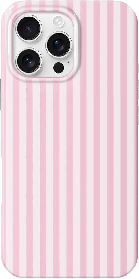 Hython for iPhone 16 Pro Max Case Cute Striped Aesthetic Design Simple Stripes Cover 6.9", Thin Slim Soft TPU Bumper Shockproof Rubber Protective Phone Cases for Women Girls Girly Boys, Pink and White