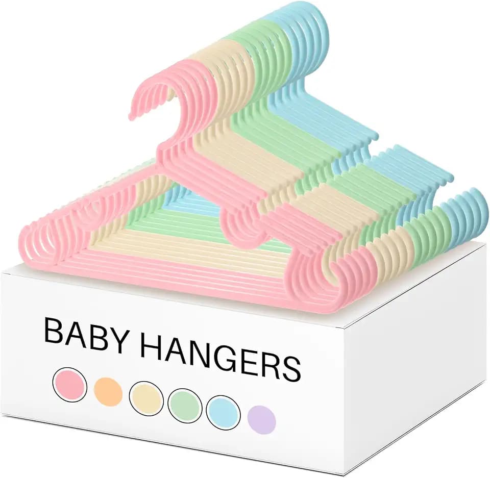 Hsei 40 Pack Pastel Color Plastic Baby Hangers Hooked for Baby Clothes