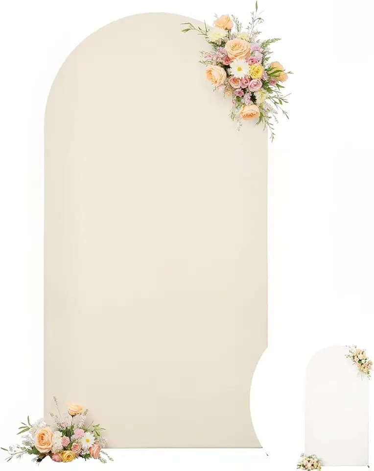Wedding Arch Backdrop Cover, 6.6FT White Beige Arch Cover Stretchy Backdrops, Double-Sided Arch Stand Covers for Wedding Ceremony, Baby Shower, Birthday Party Decoration
