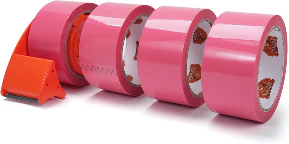 TAPEBEAR Rosa Verpackungsklebeband mit Spender 48 mm x 55 m 4 Rollen