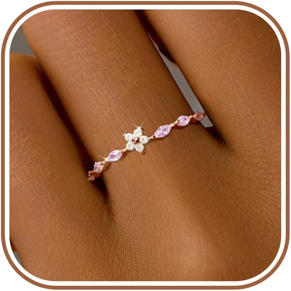 SUYACS 925 Sterling Silver Flower Birthstone Ring for Women