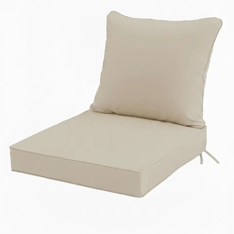 24x24 Inch Outdoor Chair Cushion with Removable Cover, Patio Furniture Cushion - Water-Repellent, Fade-Resistant, Non-Slip Bottom & Straps, Replacement for Deep Seat Sofa & Couch - Cream