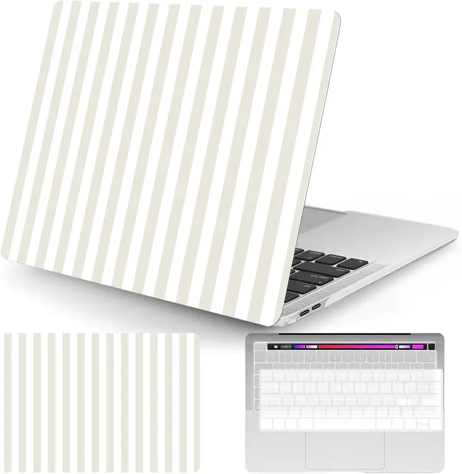 Seorsok Compatible with MacBook Pro 13 inch Case M2 2023,2022,2021-2016 A2338 M1 A2251 A2289 A2159 A1989 A1708 A1706,Cute Striped Plastic Hard Shell Case with Keyboard Cover,Khaki & White Stripes
