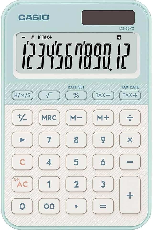 CASIO MS-20YC-LG Tischrechner, Grün, 12-stellig, Solar/Batteriebetrieb