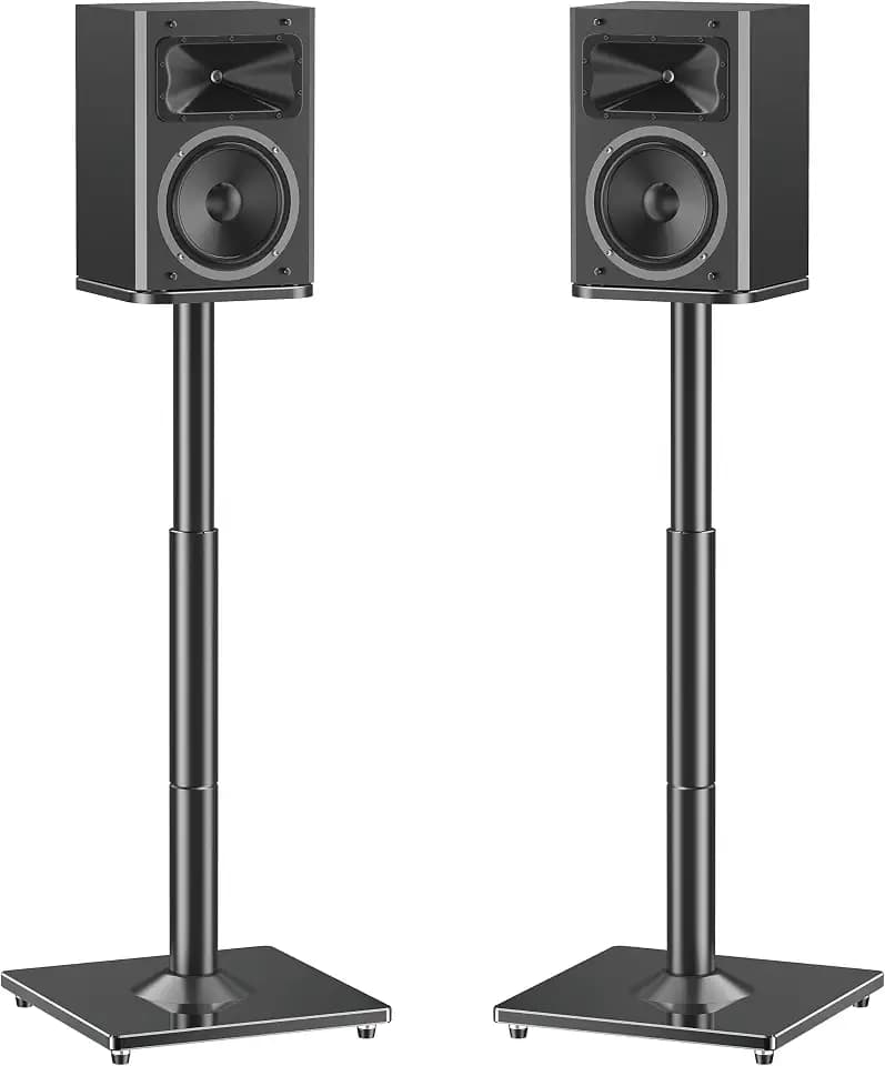 MOUNTUP Universal Speaker Stands Pair, 28.3" to 37.4" Height Adjustable Floor Speaker Stands, Holds Bookshelf & Large Satellite Studio Speakers, Cable Concealing, 22LBS Capacity, 9.8" Plate, Black