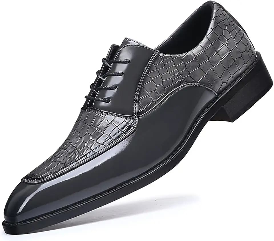 Men's Crocodile Print Square-Toe Dress Shoes Tuxedo Formal Business Casual Oxfords Retro Derby