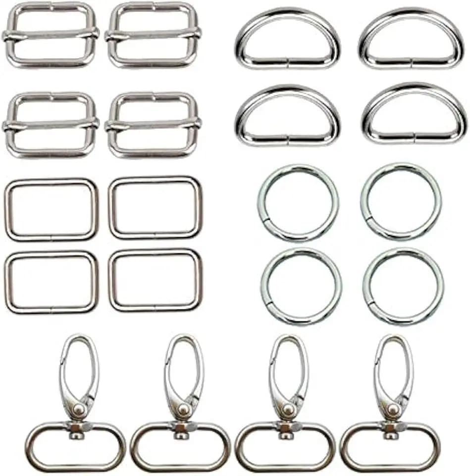AMORNPHAN 20 Pcs 1" Metal Swivel Snaps Hooks for Strap Hardware Bags D Ring,O Ring,Sliding Bar And Rectangle Buckle Ring
