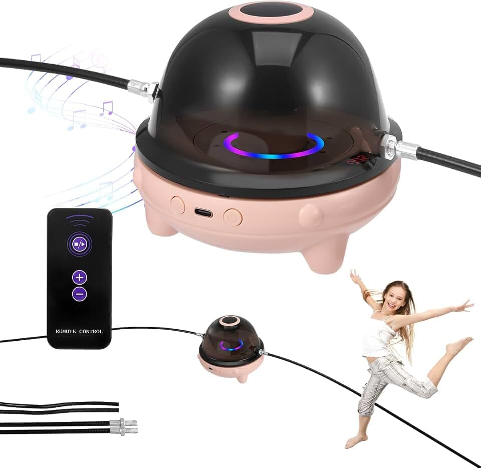 Elektronische Springseil Maschine mit Zähler für Kinder, Smart Jump Rope Machine mit Fernbedienung 1-10 Geschwindigkeitsstufen, LED-Bildschirm, Bluetooth Musik, Farblicht, Skipzone Seilspringen Kinder