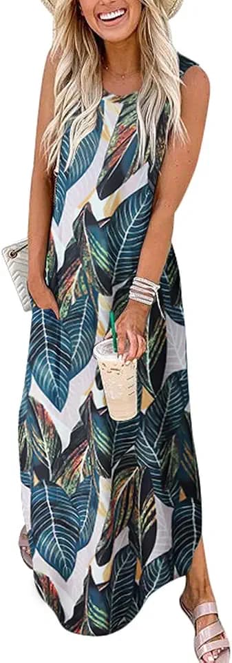ANRABESS Women Summer Maxi Dress Casual Sleeveless Beach Sundress &Pockets