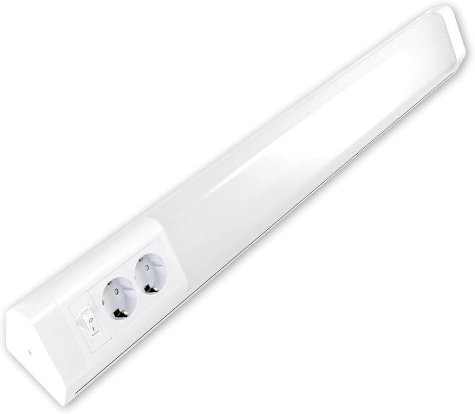 REV Unterbauleuchte - 76cm, 15W, 1450 Lumen, 2 Steckdosen & Schalter, weiß