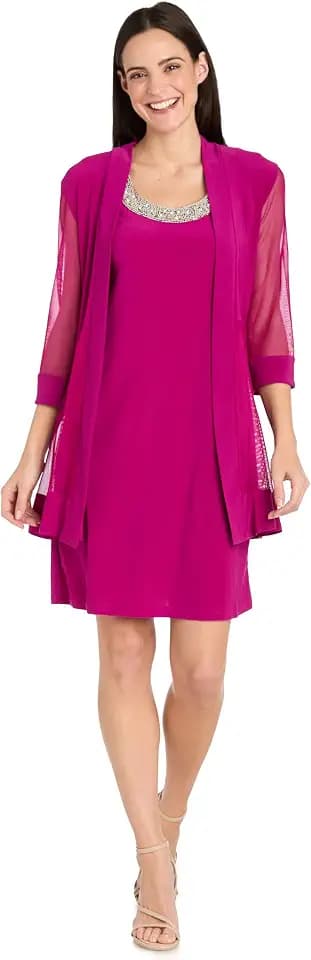 R&M Richards Women's Petite Glitter Trim Jacket Dress