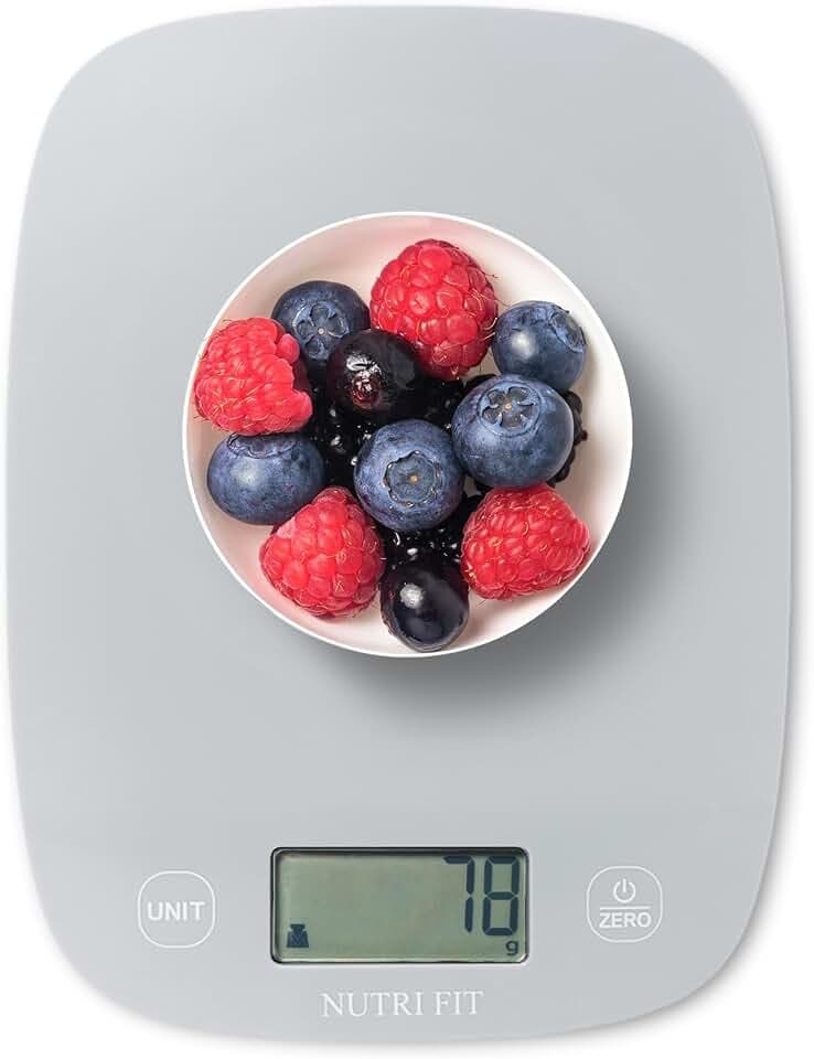 NUTRI FIT Ultradünne Digitale Küchenwaage aus Kunststoff, 5kg-g/11lb, Grau