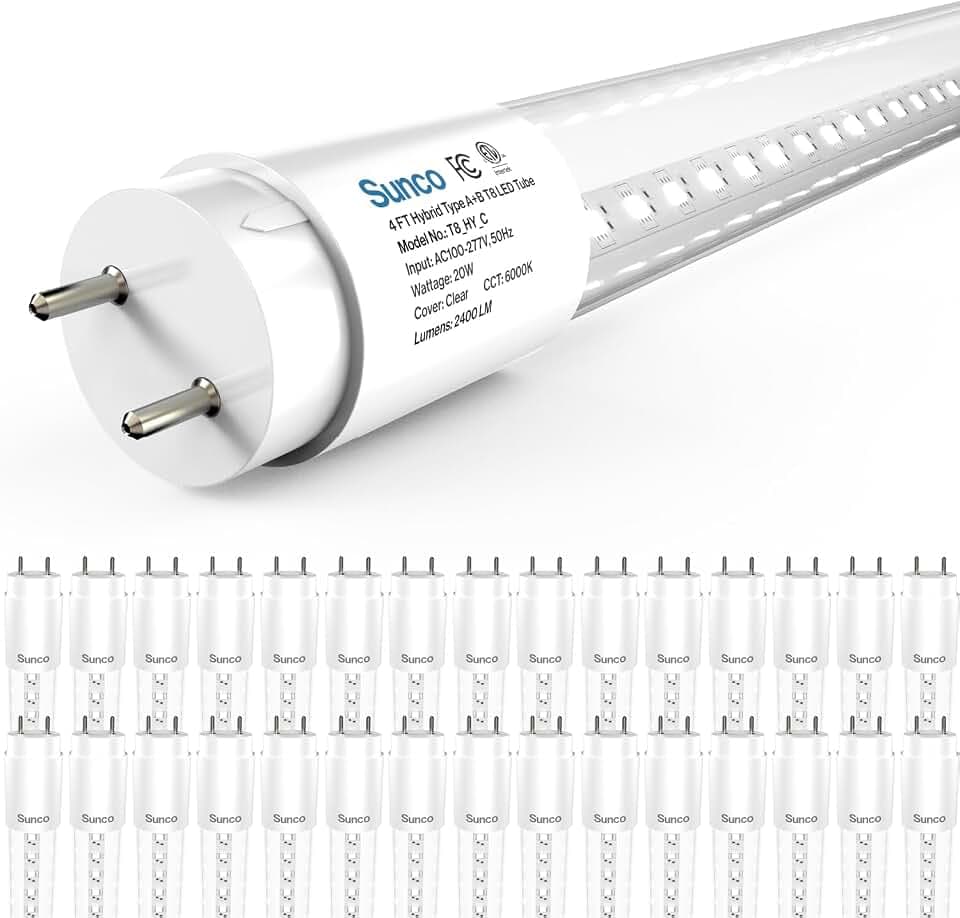 Sunco 30 Pack 4 Foot T8 LED Tube Light Bulbs, 6000K, 20W, Hybrid A+B