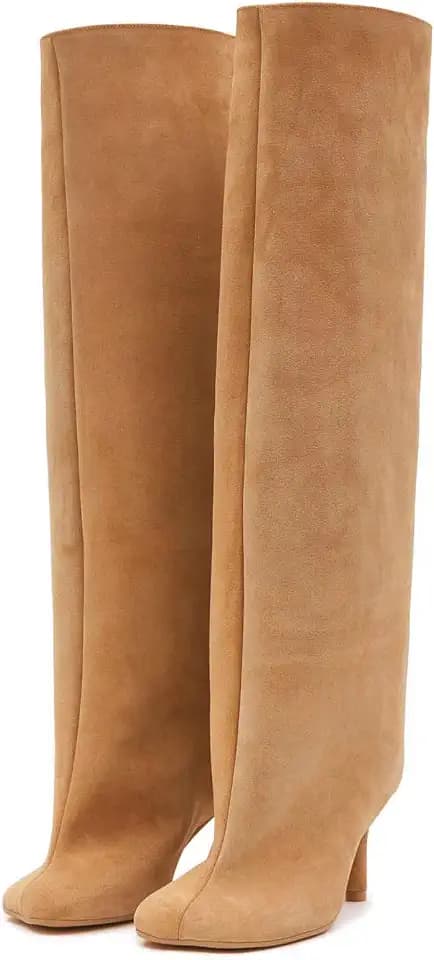 UBWDU Women's Knee High Boots Square Toe Stiletto Heels Tall Boots