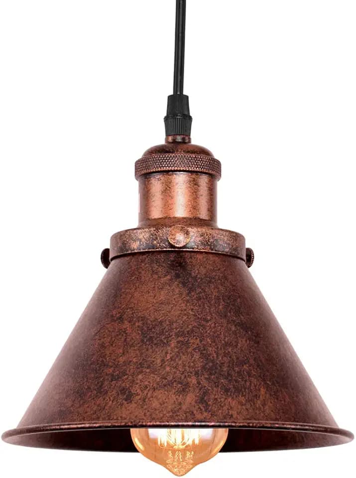 Lingkai Farmhouse Pendant Light Rustic Cone Shade Mounted Fixture Hanging Ceiling Lamp Antique Painted Vintage Finish Small Light