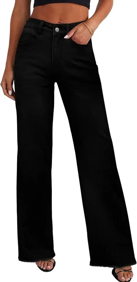 PRETTYGARDEN Women's Wide Leg Jeans Raw Hem Denim Pants