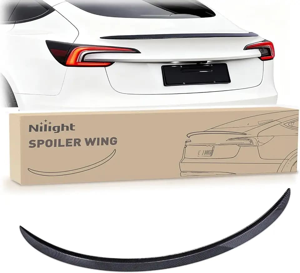 Nilight Spoiler Fit for Tesla Model 3 Highland 2024 25 2026 Spoilers for Cars Rear Spoiler Wing Sporty Rear Trunk Lip Exterior Accessories No-Drill Installation ABS Carbon Fiber Pattern, Glossy Black