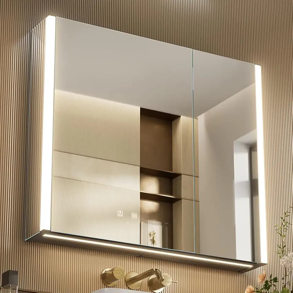 KWW 80 x 70 cm Großer LED-Badezimmerschrank aus Aluminium mit Spiegel