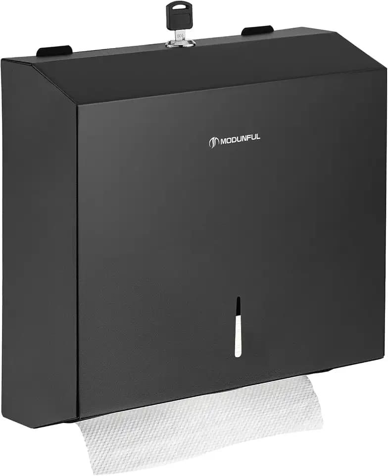 modunful Papierhandtuchspender Wandmontage Multifold Z-Falz Edelstahl Papierhandtücher Spender, Große Kapazität Papierhandtuchhalte mit Schloss, Geeignet für Bad, Küche und Öffentliche，Schwarz