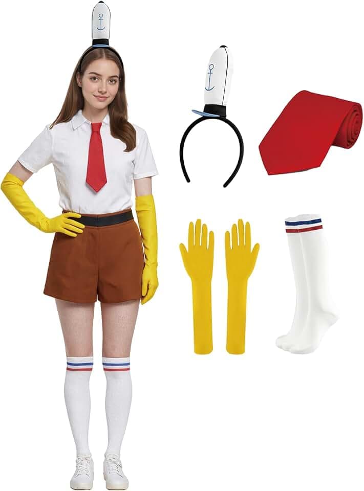 4Pcs Funny Sea Square Cartoon Character Costume for Halloween Headband+GlovesRed+Tie+Striped Socks