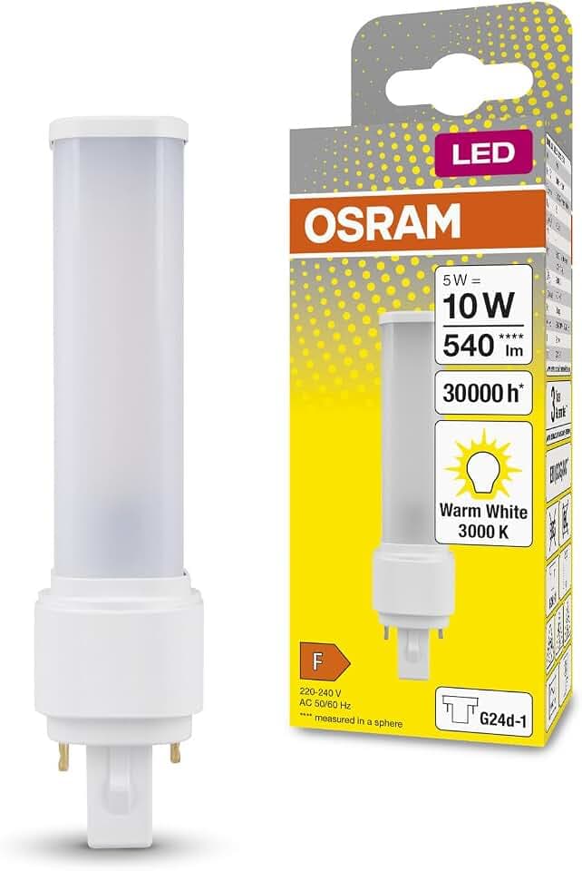 Osram DULUX LED D10 EM, G24D-1, 5W, 540lm, 3000K, warmweiße Lichtfarbe, zielgerichtete Beleuchtung dank rotierender Endkappe, LED-Ersatz für klassische Kompaktleuchtstofflampen mit Sockel G24D-1