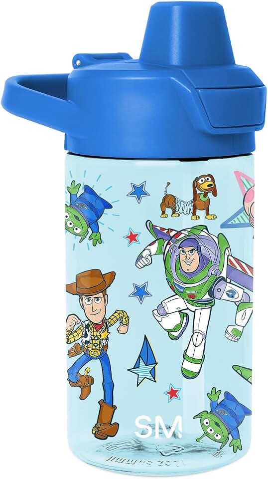 Simple Modern Disney Kids Tritan Plastic Summit Water Bottle | 12 oz BPA-Free Cup with Covered Leak Proof Straw Lid for Boys, Toddlers | Buzz and Woody Adventures