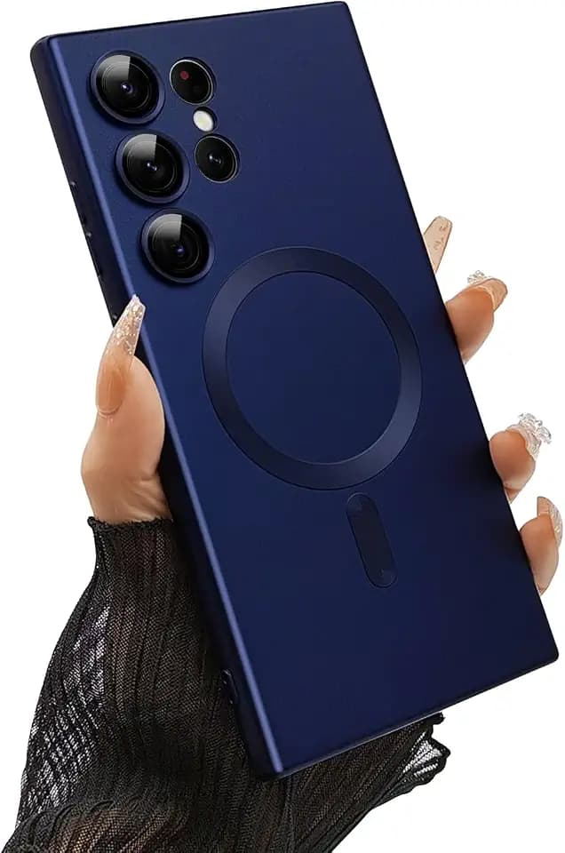 ankofave Magnetic case for Samsung Galaxy S24 Ultra Phone Case for Women/Men, Matte Luxury Soft Metallic Luster Design with Camera Lens Protector, Shockproof Anti-Scratch Phone Case 6.8" -Dark Blue