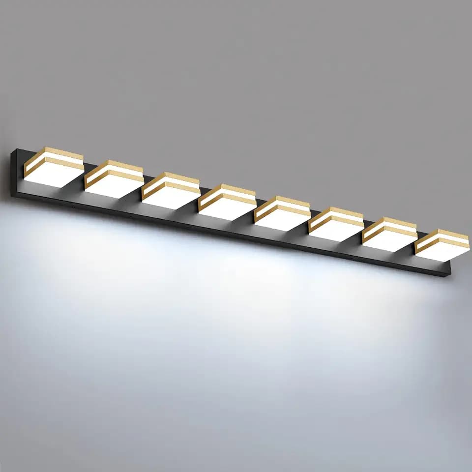 Bathroom Lights Fixtures Over Mirror, 360°Rotate Modern LED Vanity Lights for Bathroom, 64W Dimmable & High CRI Acrylic Wall Lighting, No Assembly Required (Black Gold, 8-Light, 48 Inch)