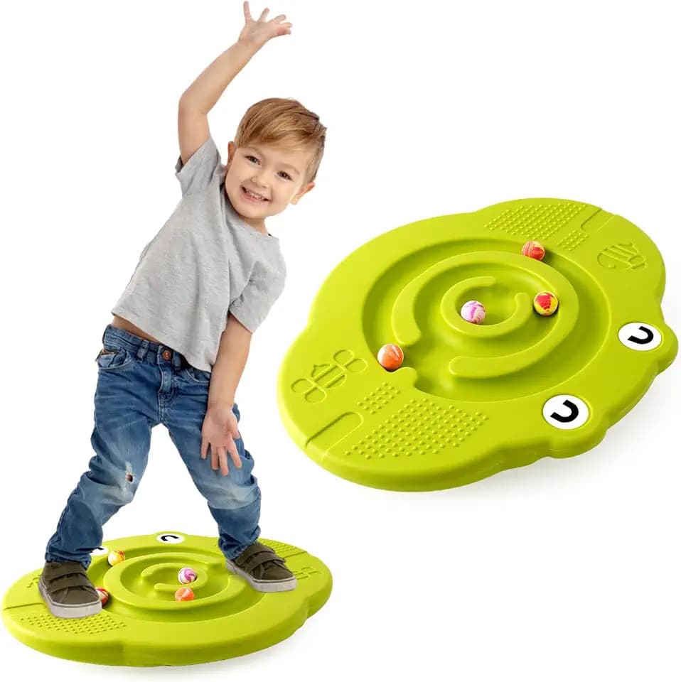 Wackel-Balance-Board für Kinder, Kunststoff-Wippe-Labyrinth-Board mit Trittsteinen, Belastung 220 Pfund, aktives Spielen und Training für Kleinkinder (Grün)