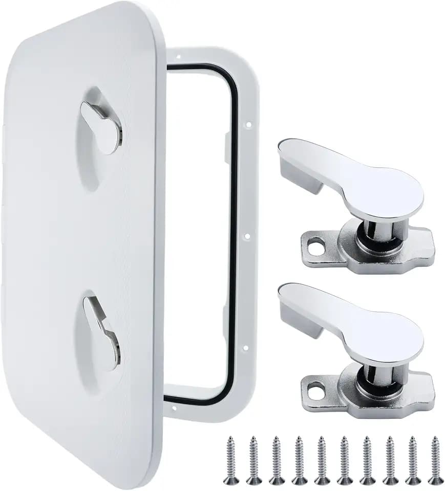 Marine Boat Hatch Deck Cover White/Black Rectangle Boat Hatch & Lid with 316 Stainless Steel Handle for Bass Fishing Yacht Waterproof Sailboat