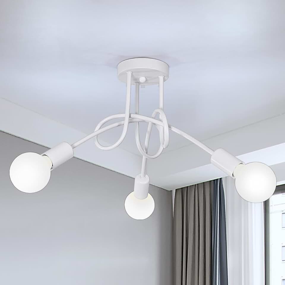 Toolight Deckenleuchte 3-flammig Weiß E27 Ø40cm Schlafzimmer | Deckenleuchte als Spinnen-Design, Pendelleuchte aus Weiß Metall, ohne Glühbirne, für Flur und Wohnzimmer, zeitlose Eleganz