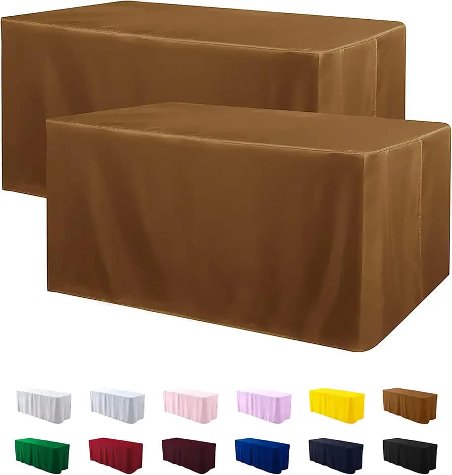 ManMengJi 2 Pack Fitted Table Covers for 6 Foot Tables - Water Resistant Washable Rectangle Tablecloth for Wedding, Banquet and Trade Shows, 72L x 30W x 30H Inches, Brown