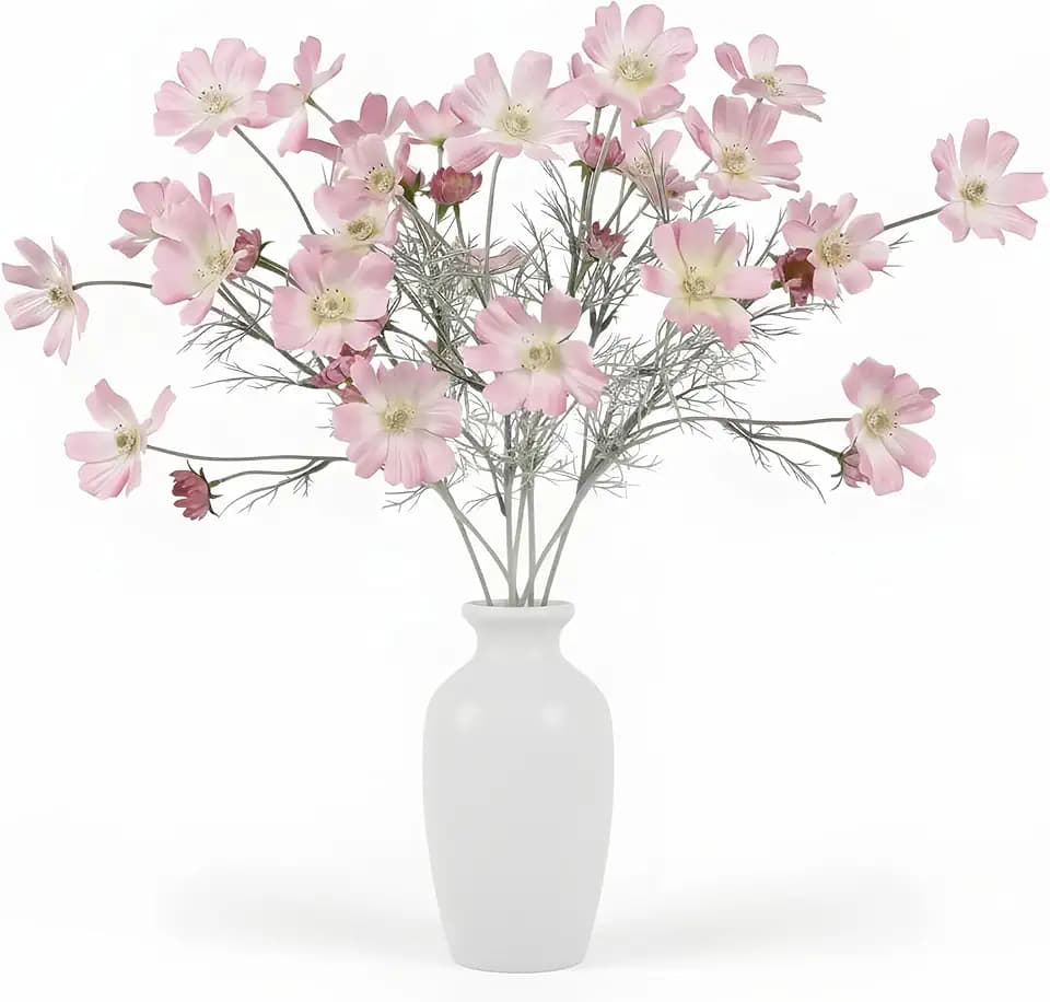 4 Pcs Pink Purple 24" Tall Artificial Cosmos Flowers for Vases, Fake Silk Daisy Floral Branches with Realistic Flocked Bendable Stems, Multi-Headed Faux Blooms for Table, Home Decor, Wedding