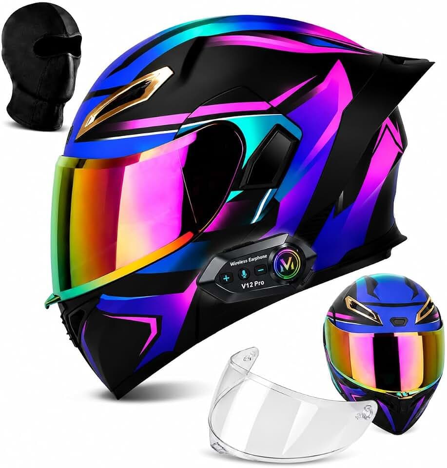 Bluetooth Motorcycle Helmet with Built-in Speakers & Microphone, Modular Flip-Up Full Face Helmet, DOT & ECE Approved, Bluetooth 5.4 Communication Helmet for Men & Women