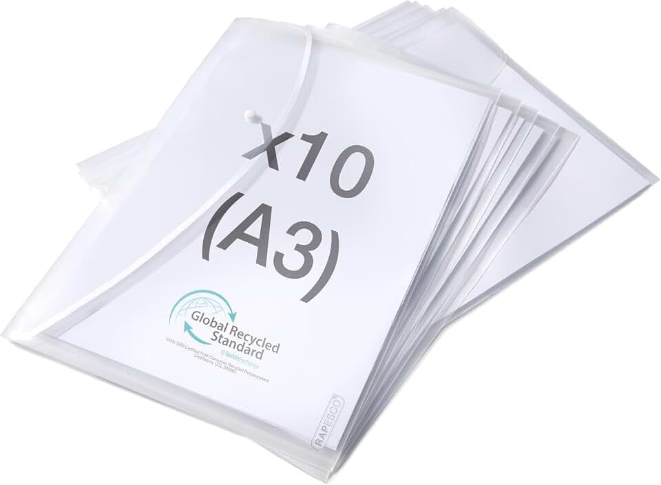 Rapesco 1817 ECO Recycelte Dokumentenmappe mit Druckknopf, A3, 10 Stück