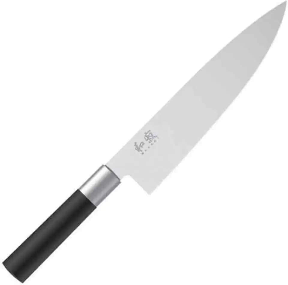 KAI Wasabi Black Kochmesser 20,0 cm Klingenlänge - rostfreier 6A/1K6 Edelstahl poliert 58 (±1) HRC - schwarzer Polypropylen Griff - Chef Messer Küchenmesser - Made in Japan