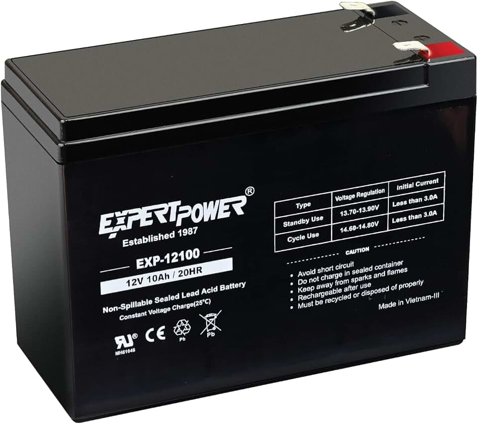 ExpertPower EXP12100 12V 10Ah Rechargeable SLA Battery - Battery 12 V for Scooters, UPS Systems, Wheelchairs, Low-Power Devices, F2 Terminals
