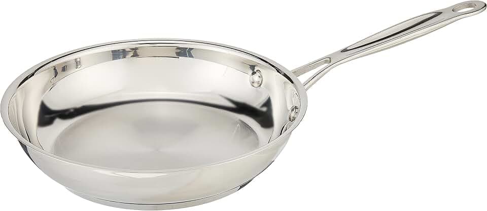Cuisinart 8-Inch Open Skillet, Stainless Steel Skillet, Large Kitchen Pan, Dishwasher Safe, Compatible with Induction, Electric, Gas Cooktops, Oven Safe Saucepan, Cool Grip Handles