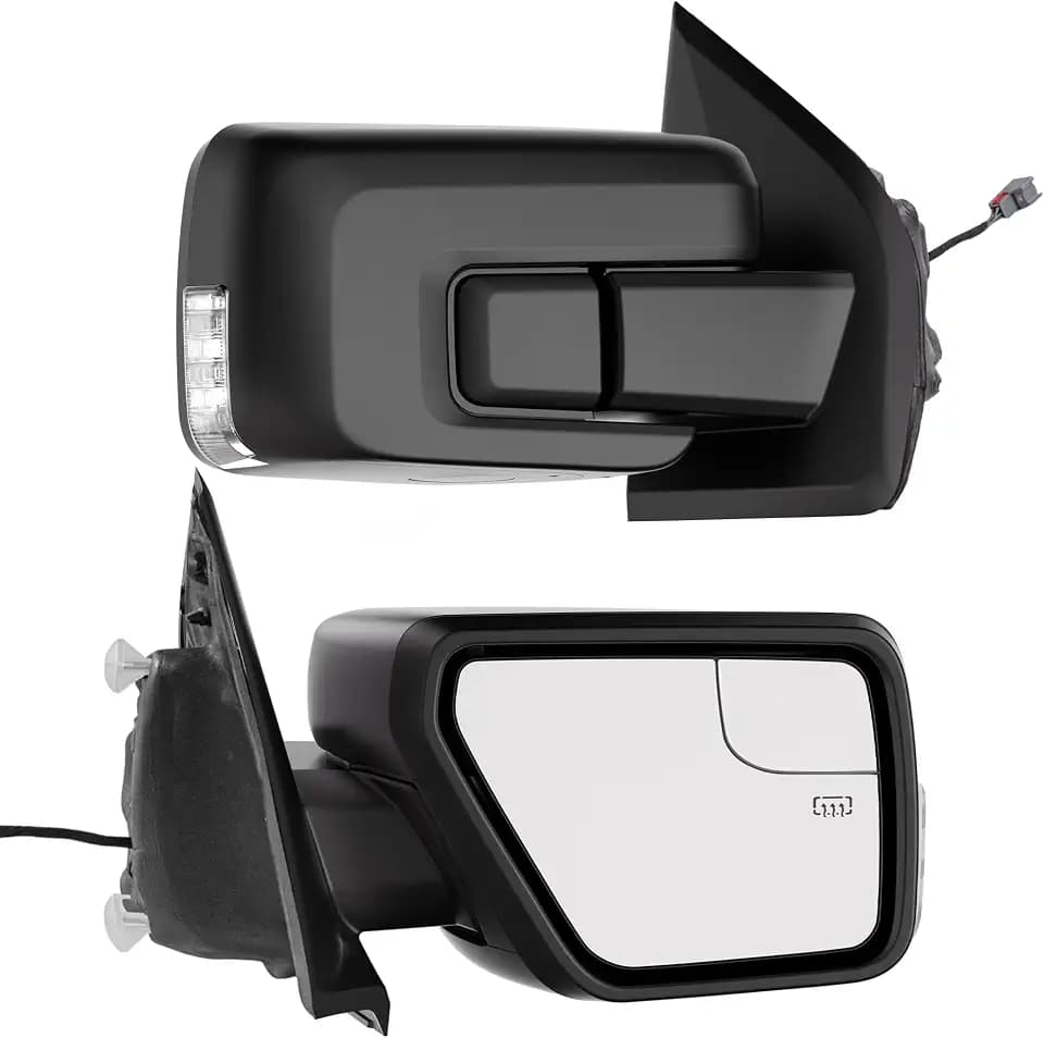 WHALEMOTOR Power Heated Tow Mirror Compatible with 2021–2024 Ford F-150 F150, Manual Folding Door Mirror w/LED Turn Signal & Ambient Temp Sensor, Right Passenger Side Mirrors (9 Pins)