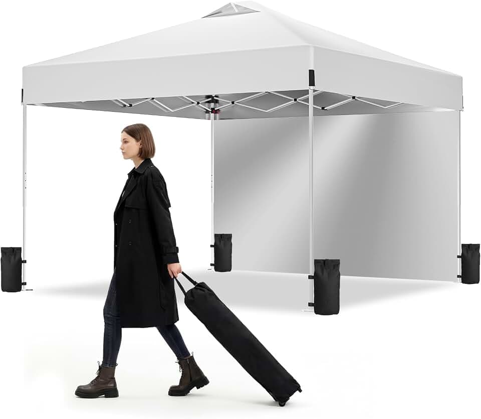 10x10 Pop Up Canopy Tent, Waterproof, UPF 50+, Portable Shade (White, 1 Sidewalls-White 10x10)