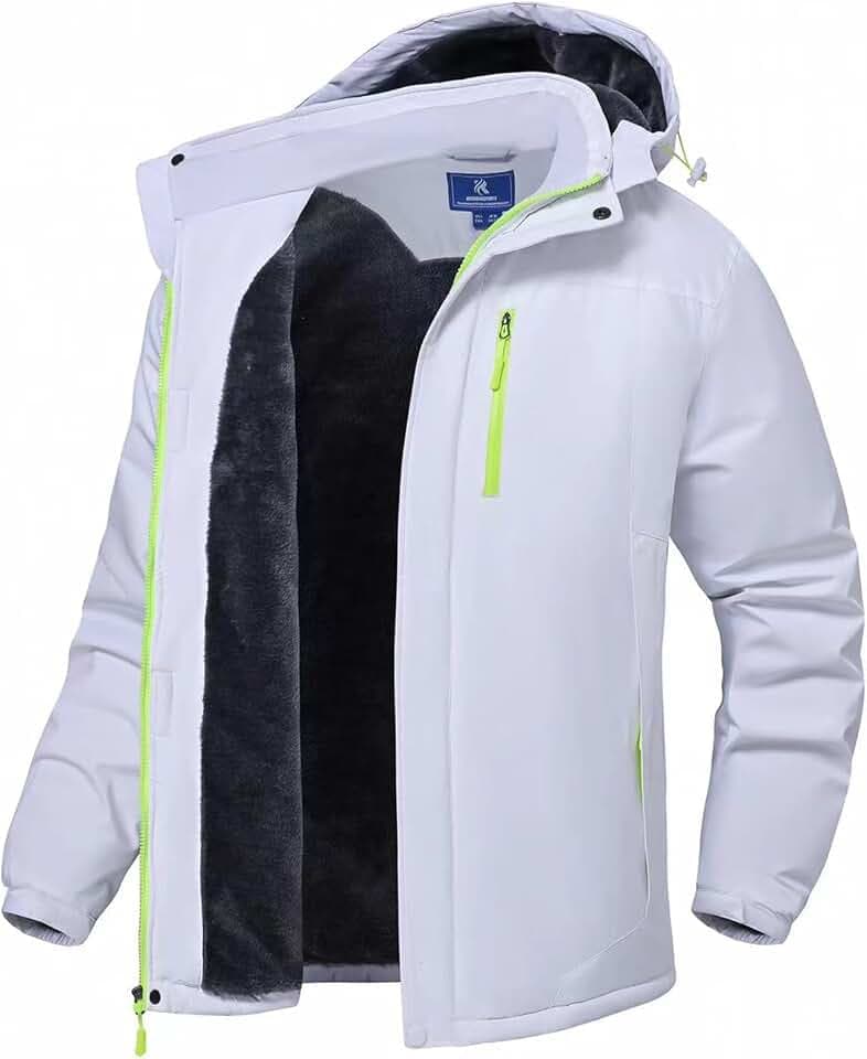 SPOSULEI Herren Winter Fleecejacke Warme Verdickt Gefüttert Skijacke Outdoor Winddicht Wasserdicht Jacke mit Abnehmbarer Kapuze für Wandern