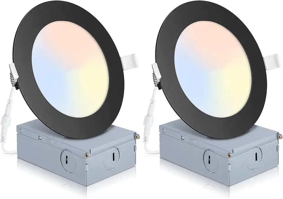 POWERASIA 2 Pack 4 Inch LED Recessed Lighting, 5CCT Canless Wafer, Black