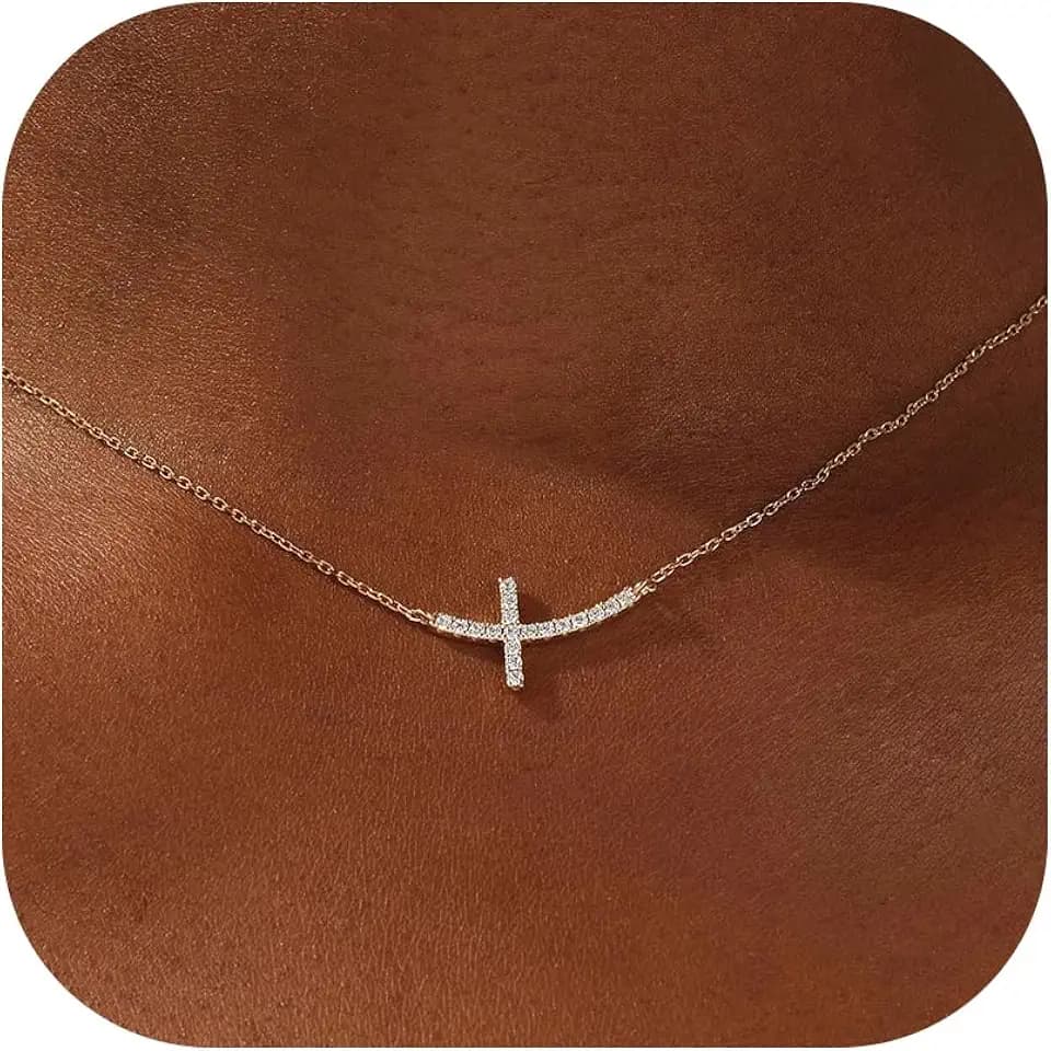 Cross Necklace for Women Cross Choker Datiny Small Cute Sideway Necklaces CZ Layered Faith Pendant Necklace Trendy Religious Jewelry Gift