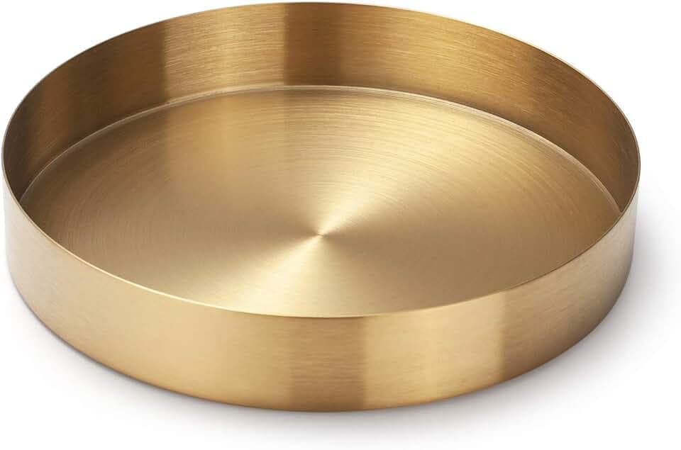 Rundes Tablett aus Edelstahl Serviertablett Goldfarben Schmuck- und Make-up-Organizer/Kerzenteller Gold (18 cm)